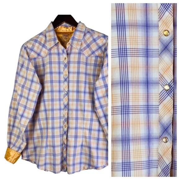 Twenty X Large 12 14 Shirt Top Blouse Button Down Plaid Western Cowgirl Purple - Picture 1 of 5